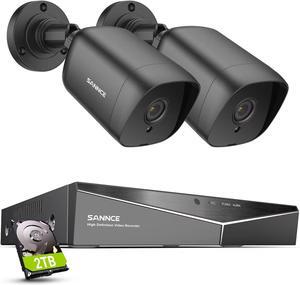 SANNCE 1080P CCTV Camera System, 5 in 1 DVR Hybrid Digital Video Recorder Compatible with TVI AHD CVI CVBS Analog IP Cameras, 2 IP66 Outdoor Security Camera, 2TB Hard Drive