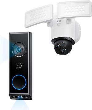 eufy Security Video Doorbell E340 (Battery Powered), Dual Cameras, 2K Full HD and Color Night Vision Floodlight Camera E340 Wired, 360° Pan and Tilt
