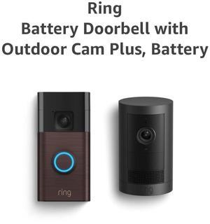 Ring Battery Doorbell, Venetian Bronze with All-new Ring Outdoor Cam Plus, Black