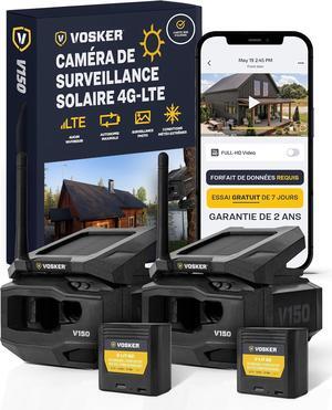 Vosker V150 Solar-Powered LTE Cellular Home Security Outdoor Camera | Motion Activated Sensor Nightvision Wireless Camera | Receive Photos on Your Mobile App (2 Pack)