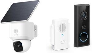 eufy Security SoloCam E30 with Video Doorbell C21, Solar Powered, 360° Pan, AI Tracking, 2K Clarity, Security Cameras Wireless Outdoor, HomeBase S380 Compatible, No Monthly Fee