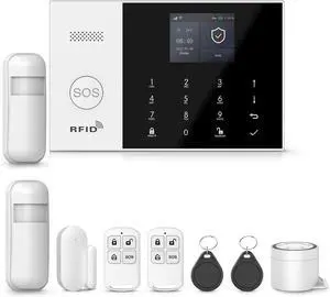 PGST105 WiFi Alarm System,Wireless Home Security Anti-Theft Device for Villa Office,9-Pack Kits with Door Window Ssensor,PIR Detector,Remote,Support Smart Life Tuya App
