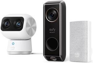 eufy Security Video Doorbell (Wired) S330 with Chime, Dual Camera Indoor Cam S350, Dual Cameras, 4K UHD Resolution Security Camera with 8× Zoom and 360° PTZ
