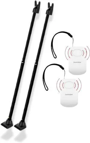 SECURITYMAN 2-in-1 Door Security Bar (2 Pack - Black) & Door Handle Alarm (2 Pack)  Heavy-Duty Iron Door Jammer & 130dB Vibration-Triggered Portable Alarm for Home, Travel, and Hotel Security