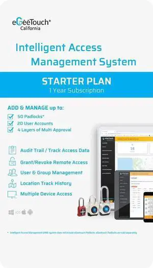 eGeeTouch Intelligent Access Management System to Access & Manage Padlocks & Users, Grant & Revoke Access REMOTELY and Track Access History | 1 Year Subscription (Starter Plan) | 14 Days Free Trial