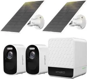 xmartO 4MP QHD WiFi6 Dual-Band Wireless Solar-Powered Indoor & Outdoor Home Security Camera System (Long Range WiFi, Free 64GB Loop Storage, No Monthly Fee, 2-CAM Kit)