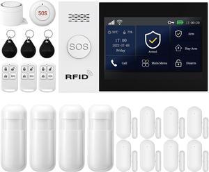 Alarm System for Home Security, DIY, Touch Screen, Motion Detection, Contact sensors, Wireless Siren, Remotes, Phone App, Compatible with Alexa, Continuous Updates,NO Monthly Fees