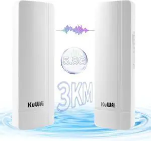 KuWFi 5.8G 3KM Gigabit Wireless WiFi Bridge Point to Point Outdoor Work for Starlink Satellite Signal Extend Outdoor Super Long Range WiFi Router Bridge 1000Mbps Ethernet Port 24V PoE Power 2-Pack