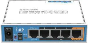 Mikrotik RouterBoard hAP 2.4Ghz 802.11b/g/n 2x2 64MB Wireless Access Point 5x10/100 USB for 3G/4G, OSL4 - RB951Ui-2nD