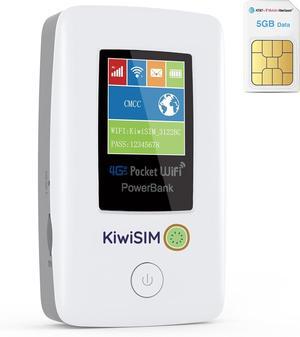4G LTE WiFi Mobile Hotspot - Pocket WiFi with 5GB Data SIM Card, International Hotspot Router & Power Bank, No Contract or SIM Card Required,10 Connected Devices, Ideal for Travel in The US & Europe