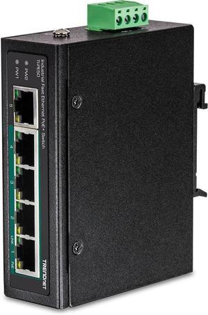 TRENDnet 5-Port Industrial Fast Ethernet DIN-Rail Switch, TI-PE50, Ethernet Splitter, NDAA & TAA Compliant, 90W, DIN-Rail, IP30 Rated, Lifetime Protection, Black