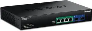 TRENDnet 6-Port 2.5G GaN Power PoE++ Switch with 10G SFP+ Ports (240W), TPE-BG5062, 4 x 2.5G PoE++ Ports, 2 x 10G SFP+ Ports, 240W, 60Gbps, NDAA TAA Compliant for Government use, Lifetime Protection