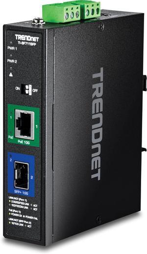 TRENDnet Industrial 10G SFP+ to 10G PoE++ Media Converter, TI-BF711SFP, Hardened IP50 Rated, NDAA & TAA Compliant for Government Use, Provides up to 95W, DIN-Rail and Wall Mounts Included