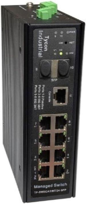 Tycon Power Systems TP-SW8GAT/BT/24-SFP Industrial Gigabit Switch Port 1-2 24V Passive PoE Port 3-4 802