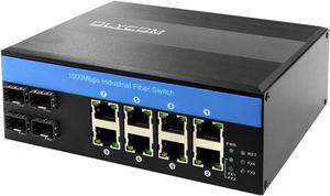 Network Switch 12Port Industrial Gigabit Ethernet with 8 Port POE 4 Port SFP 240W Din Rail Mounted IP40 for Outdoor Use