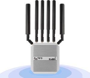 KuWFi Outdoor 5G Router Dual SIM, AX3000 WiFi 6 CPE, IP67 Waterproof, 4x4 MIMO 2500Mbps, Qualcomm IPQ5018/SDX62, Band Lock VPN TTL, Detachable Antennas