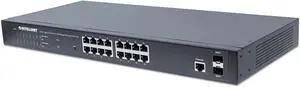 Intellinet 16 Port Gigabit Managed PoE Switch - POE Power Budget of 220W, 2 SFP Slots, Self-Healing, IPv4/v6, 19" Rackmount 3 Yr Mfg Warranty- 561341