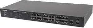 Intellinet 24 Port PoE Web Managed Gigabit Ethernet Switch with 2 SFP Ports - 240W Power Budget, Self Healing Network, SNMP Management, Endspan, 19" Rackmount - 3 Yr Mfg Warranty - 560559