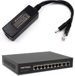 PoE Texas 802.3af Power Over Ethernet PoE Splitter with 5 Volts 10 Watts Output and 8 Port PoE Switch