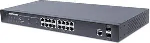 Intellinet 16 Port Gigabit Managed PoE Switch - POE Power Budget of 374W, 2 SFP Slots, Self-Healing, IPv4/v6, 19" Rackmount 3 Yr Mfg Warranty-561198