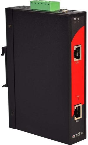 Antaira LNP-201AG-T Industrial-Grade 30W PoE Injector, Gigabit Ethernet, DIN-Rail Mount, -40 to 75°C Operating Temperature, Redundant 24 to 28 VDC Power Input, 5-Year Warranty