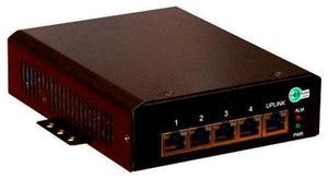 5 Port Unmanaged Industrial GigE 802.3at Mode B PoE Netwrk Switch, 11-36VDC Wire Term in (12AWG), 4X PoE + 1x Uplink Port, Up to 140W Total Out Power, Incl DIN Rail Mt Kit, Metal Encl, No Fan