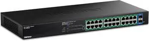 TRENDnet 26-Port Gigabit EdgeSmart PoE+ Switch, TPE-TG262ES, 380W PoE Power Budget, 24 x Gigabit PoE+ Ports, 2 x Gigabit SFP Ports, Managed Network Ethernet Switch, Lifetime Protection, Black