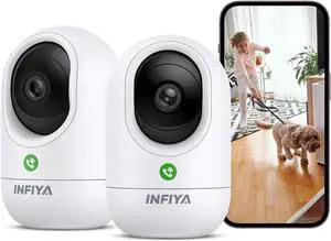 Gadpiparty 2K Security Camera Indoor-360 Cameras for Home Security and One-Tap Call, Elderly/Cat/Baby/Nanny, Motion Alert, Intelligent Tracking, 2.4GHz WiFi Only, Work with Alexa/Google Home, K7 2Pack