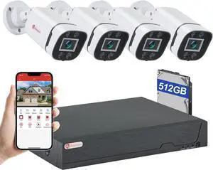 Gadpiparty 8CH H.265+ 3K Lite Wired CCTV Security Camera System with Human Vehicle Detection, 4X IP68 5MP Surveillance Camera for Indoor Outdoor, 512GB Hard Drive for 24-7 Recording, Remote Access