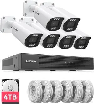 Gadpiparty H.VIEW 8 Channels 4K HD Home Security Camera System, 6pcs 8mp POE Cameras Outdoor and 4K NVR Recorder, Two-Way Audio, Human Body Detection, Smart Dual Illumination4TB HDD Preinstalled