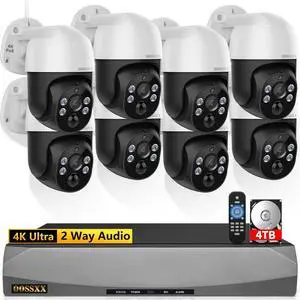 Gadpiparty Auto Tracking 4K 2-Way Audio PTZ PoE Outdoor Wired Security Cameras System Home Wired Cameras Video Surveillance DVR Kit