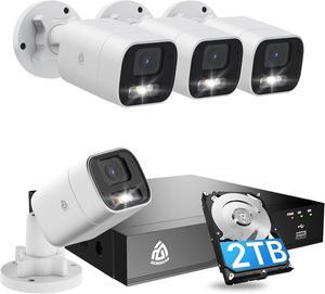 Gadpiparty 8CH Home Security Camera System, 8 Ports 4K NVR with 2TB HDD, 4 x 5MP Outdoor PoE IP Cameras, Person/Vehicle Detection, 2-Way Audio, Color Night Vision, Spotlight Siren, 24/7 Recording