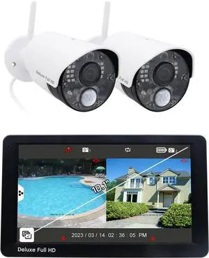 Gadpiparty Deluxe Wireless Security Camera System | Large 10.1" Touchscreen Monitor with 2 1080p Cameras | Longer Range, AC Powered, Two-Way Audio, Free APP, 32GB SD Card Installed, Model VS5102A