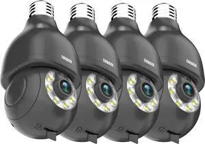 Gadpiparty EVERSECU HD 2K 3.0MP Wireless PTZ Security Camera with E27 Light Connector, Motion Auto Tracking, 2 Way Audio, Spotlight Night Vision, Free APP, WiFi Screw-in CCTV Camera, Black(4pack)