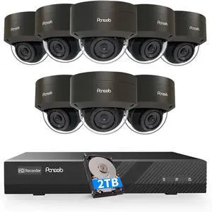 Gadpiparty Security Camera System PoE, 8PCS 5MP Wired IP IK10 Vandal-Proof PoE Dome Camera, AI Human Detection, Remote Access, 100ft IR Night Vision Built-in Mic, 4K 8CH NVR 2TB HDD, PD54B0808-5M