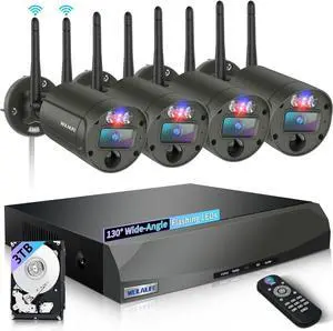 Gadpiparty Flashing LEDs Visual Alert Wireless Security Camera System, Wireless Cameras for Home Security, Outdoor WiFi Video Surveillance, NVR Surveillance Camera System