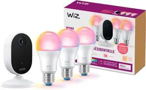 Gadpiparty WiZ Home Monitoring Starter Kit Includes Indoor Security Camera, 1080p HD Video with Motion Detection and Full-Duplex Audio + 60W A19 Color LED Smart Bulb - Pack of 3