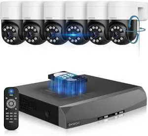 Gadpiparty 2-Way Audio & Smart Auto Tracking4K Outdoor Wired Security Camera System,360 Degrees Security PTZ IP Cameras,Surveillance Video Equipment, Surveillance DVR Kits