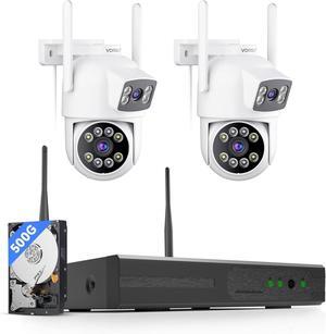 Gadpiparty Wireless Security Camera System Outdoor, 2pcs 2K Dual Lens PTZ Auto Tracking Cameras for Home Security, 2.4G/5G WiFi, Color Night Vision, Human Detection, 10CH NVR with 500GB HDD