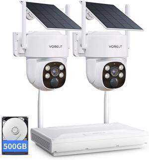 Gadpiparty Wireless Solar Camera System Outdoor, 2PCS 4MP PTZ Solar Powered Camera,10CH NVR with 500G HDD, Motion Detection,Color Night Vision,2-Way Talk, No Monthly Fee