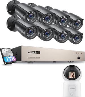 Gadpiparty ZOSI 8CH 3K Lite 8pcs Lite Home Security Camera System with 1TB HDD,AI Human Vehicle Detection,Night Vision&4MP 2 Way Video C519M 360° View Baby/Pet Dog Monitor WiFi Smart Camera