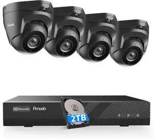 Gadpiparty Home Security Camera System, 4K 8 Channel NVR 2TB HDD, 4PCS 5MP Wired IP Dome Turret PoE Cameras Outdoor with Person Detection, Built-in Mic, Remote Playback, 24/7 Recording, PD94BA30408-5M