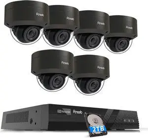 Gadpiparty 4K PoE Security Camera System, 6X 8MP IK10-Vandal Proof IP Surveillance Dome Cameras Outdoor with Person Vehicle Detection, IP66 100ft IR Night Vision, 4K 8CH PoE NVR 2TB HDD, PD54B0608-8M