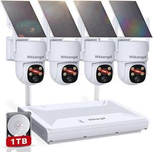 Gadpiparty Security Cameras Outdoor Wireless, 4 Cam-Kit, Solar Powered Home Security Cameras System with 1TB HDD, F1.0 2K True Color Night Vision, 360° Pan & Tilt, AI Detection, 5G & 2.4G WiFi