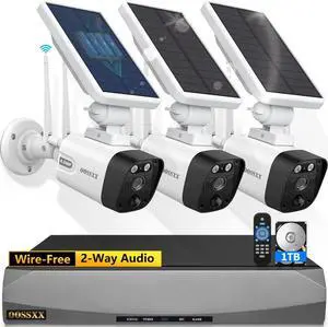 Gadpiparty OOSSXX (100% Wire-Free Wireless Solar Cameras) 2-Way Audio PIR Detection 2-Antennas Enhance Outdoor Wireless Security Camera System WiFi Battery Video Surveillance System