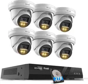 Gadpiparty 5MP NVR Security Camera System, 6PCS Wired 5MP IP Surveillance Dome Turret Cameras with Person Detection, Smart Dual Lights Color Night Vision, 4K 8 Channel PoE NVR 2TB HDD, PD93BA0608-5MDF