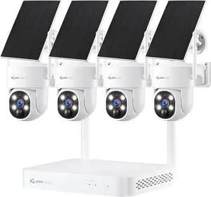 Gadpiparty 2K Wireless Solar Security Camera System, Home Security Battery Cameras with 360° Pan & Tilt, Solar Powered, Color Night Vision, 10CH WiFi NVR with 64GB Storage, No Monthly Fee, Easy Setup