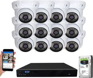 Gadpiparty GW Security 16 Channel 4K NVR 5MP H.265 IP Surveillance Security Camera System with 12-Piece Super HD 1920P Weatherproof PoE Security Dome Cameras, AI Human Detection