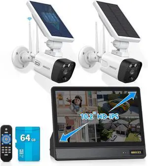 Gadpiparty (Solar Battery 100% Wire-Free) PIR Detection 2-Way Audio Dual Antennas Outdoor Security Camera System with Monitor Wireless WiFi Home Security System Indoor Video Surveillance DVR Kits