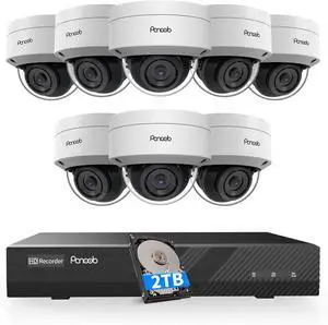 Gadpiparty Security Camera System PoE, 8X 5MP Wired IP IK10 Vandal-Proof Dome Camera, AI Human Detection, Remote Access, 100ft IR Night Vision Built-in Mic, 4K 8 Channel PoE NVR 2TB HDD, PD54A0808-5M2